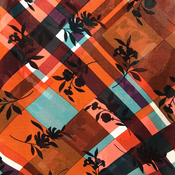 CAbi Lattice Top Womens Size L Browm Multi Floral Plaid V-Neck Cap Sleeve 3773 - Picture 8 of 9